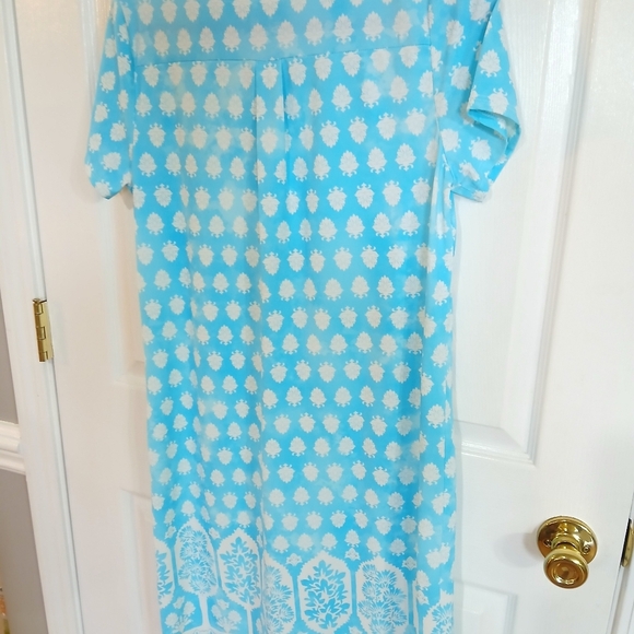 Jude Connally Aqua Blue White Ella Stretch Dress Size L Casual Short Sleeve - Picture 7 of 8
